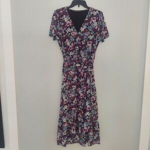 Pretty Garden Womens Floral V-Neck Wrap Dress   Size L